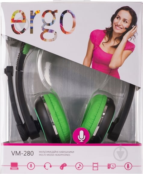 Гарнитура Ergo VM-280 black/green - фото 4 Гарнитура Ergo VM-280 black/green - фото 4