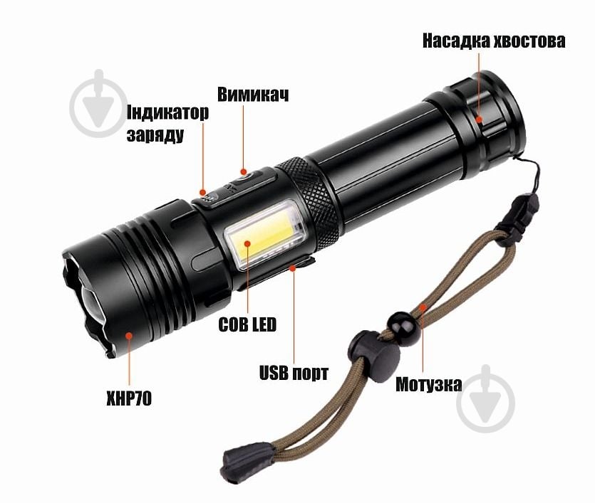 Фонарь Quantum QM-FL1035 Perfect 5WLED zoom +3WCOB с функцией Power Bank Li-ion18650/2600mAh bох 1000 Lm черный QM-FL1035 - фото 4