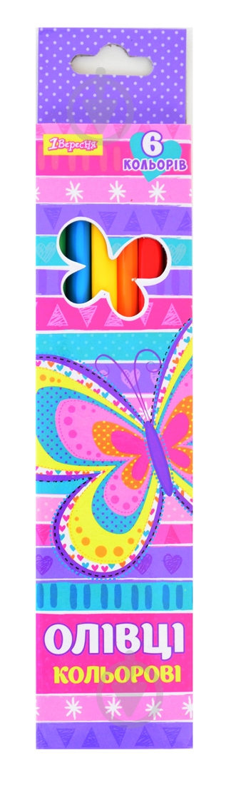 Олівці кольорові Bright butterfly 6 шт. 290412 1 вересня - фото 1