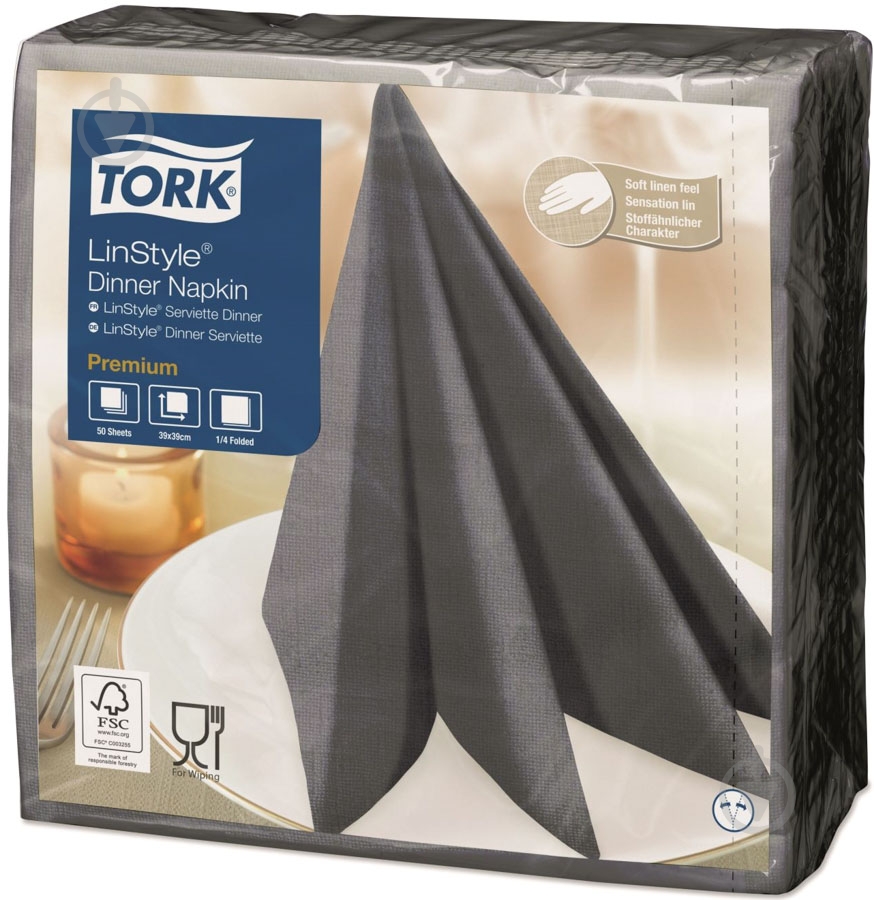 Серветки столові Tork LinStyle Premium 39x39 см антрацит 50 шт. - фото 1