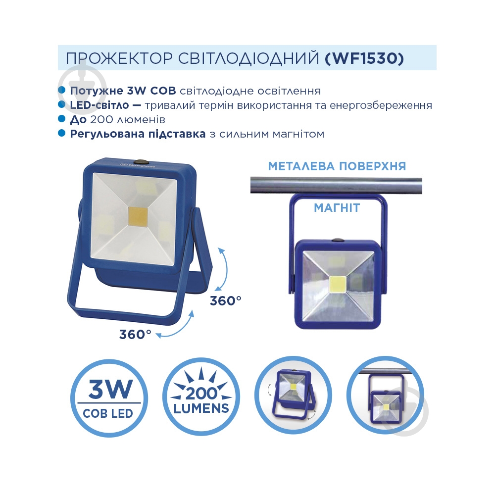 Фонарь прожекторный Westinghouse WF1530 3 Вт СОВ синий - фото 2