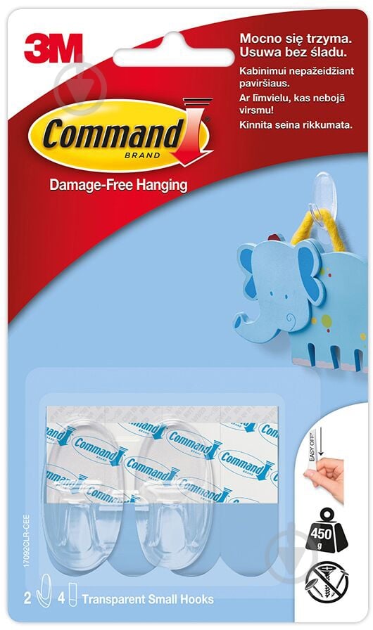 Гачок 3M Command маленький прозорий 2 шт. 17092CLR - фото 1