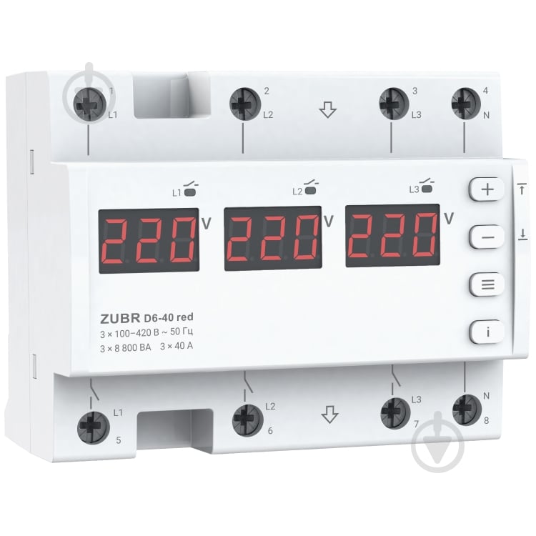 Реле напряжения ZUBR D6-40 red трехфазное с двумя режимами работы (40 А, 8 800 ВА) - фото 1