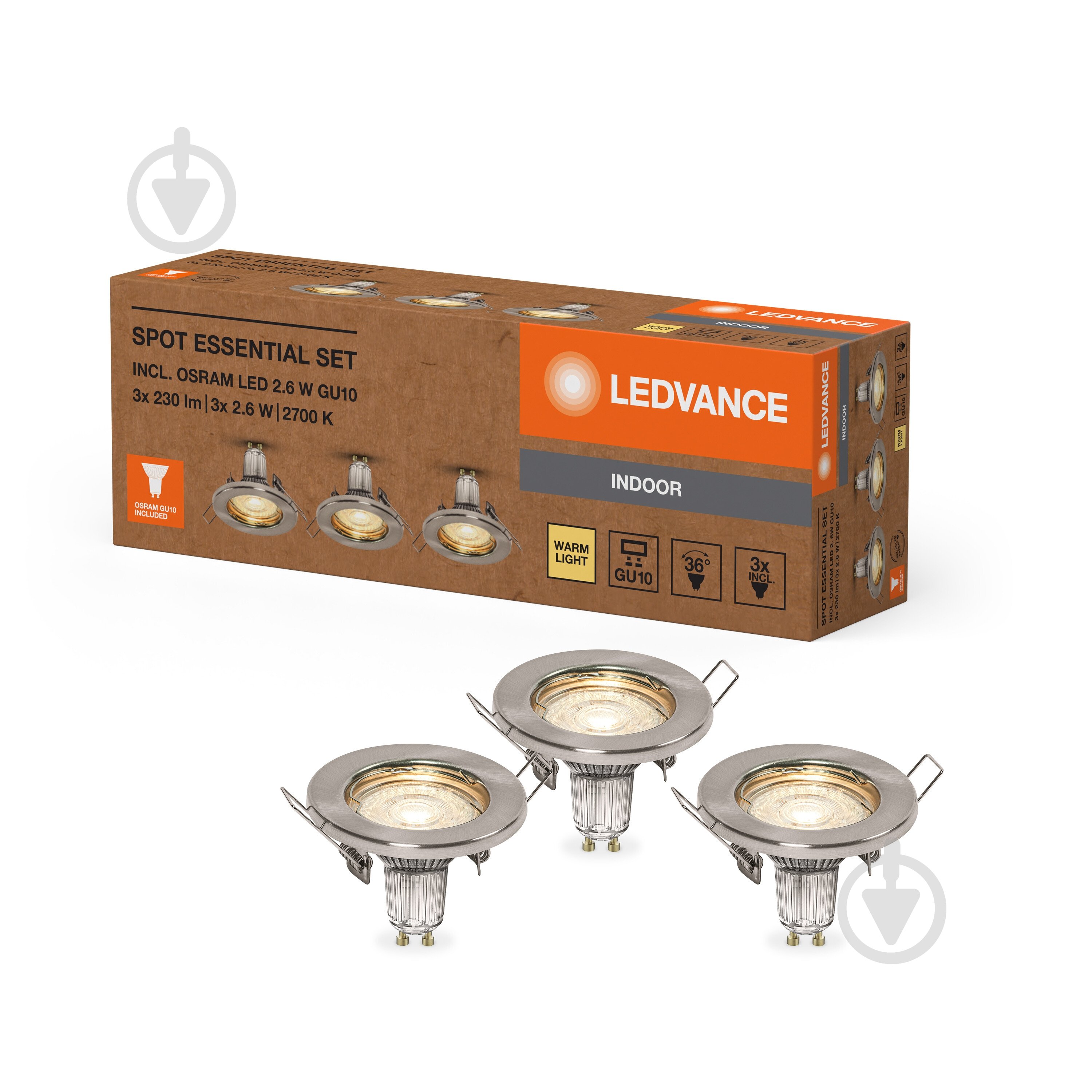 Світильник вбудовуваний (Downlight) Ledvance Spot Essential 3 x 2,6 Вт GU10 2700 К нікель матовий - фото 1