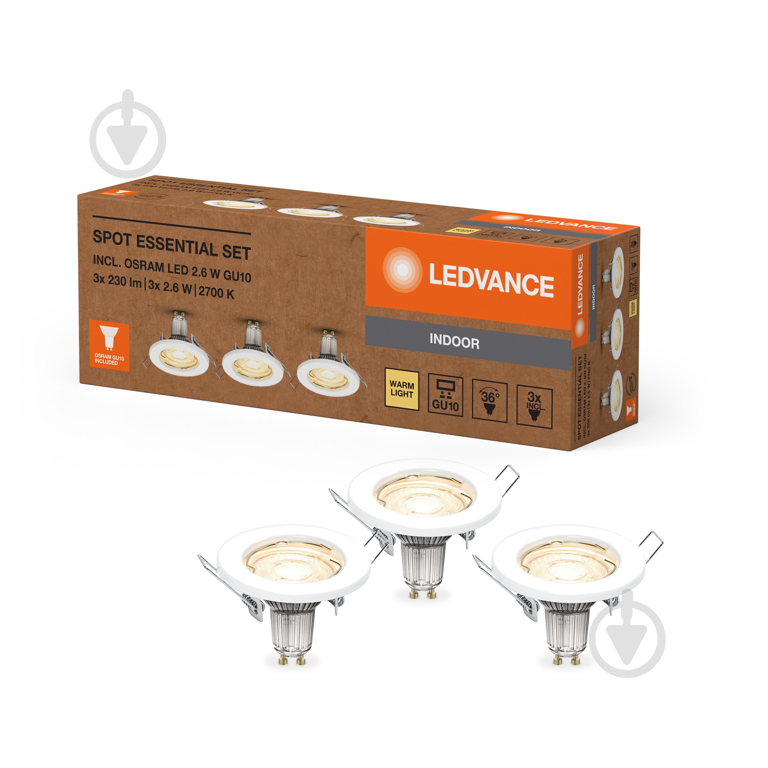Світильник точковий Ledvance Spot Essential 3 x 2,6 Вт GU10 2700 К білий - фото 1