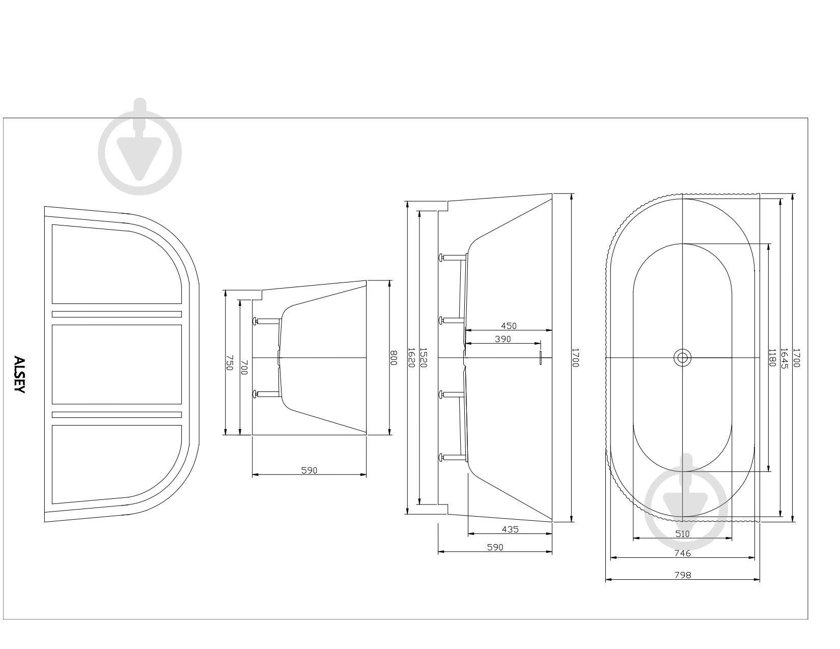Ванна акриловая Diamond Premium ALSEY 170х80 см - фото 3 Ванна акриловая Diamond Premium ALSEY 170х80 см - фото 3
