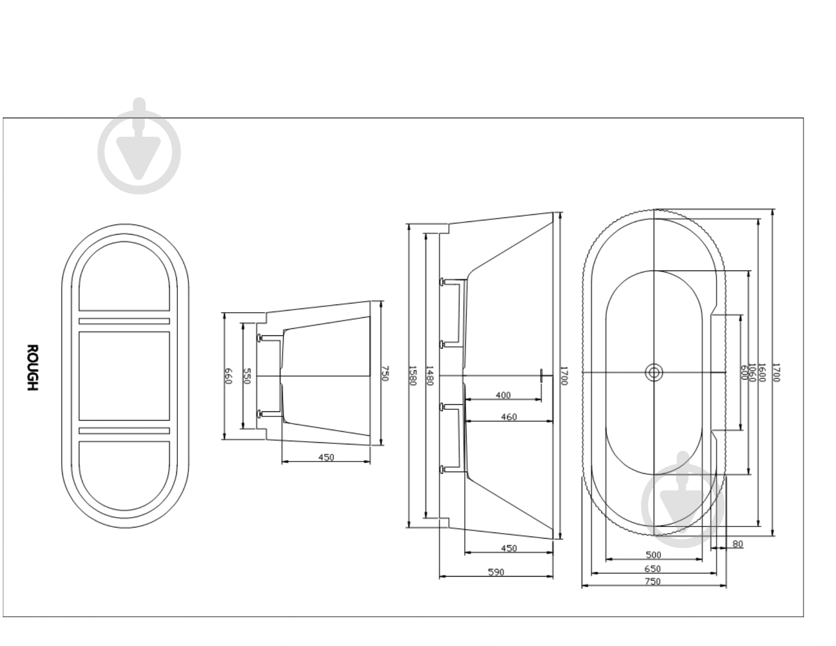 Ванна акриловая Diamond Premium ROUGH 170х75 см - фото 3