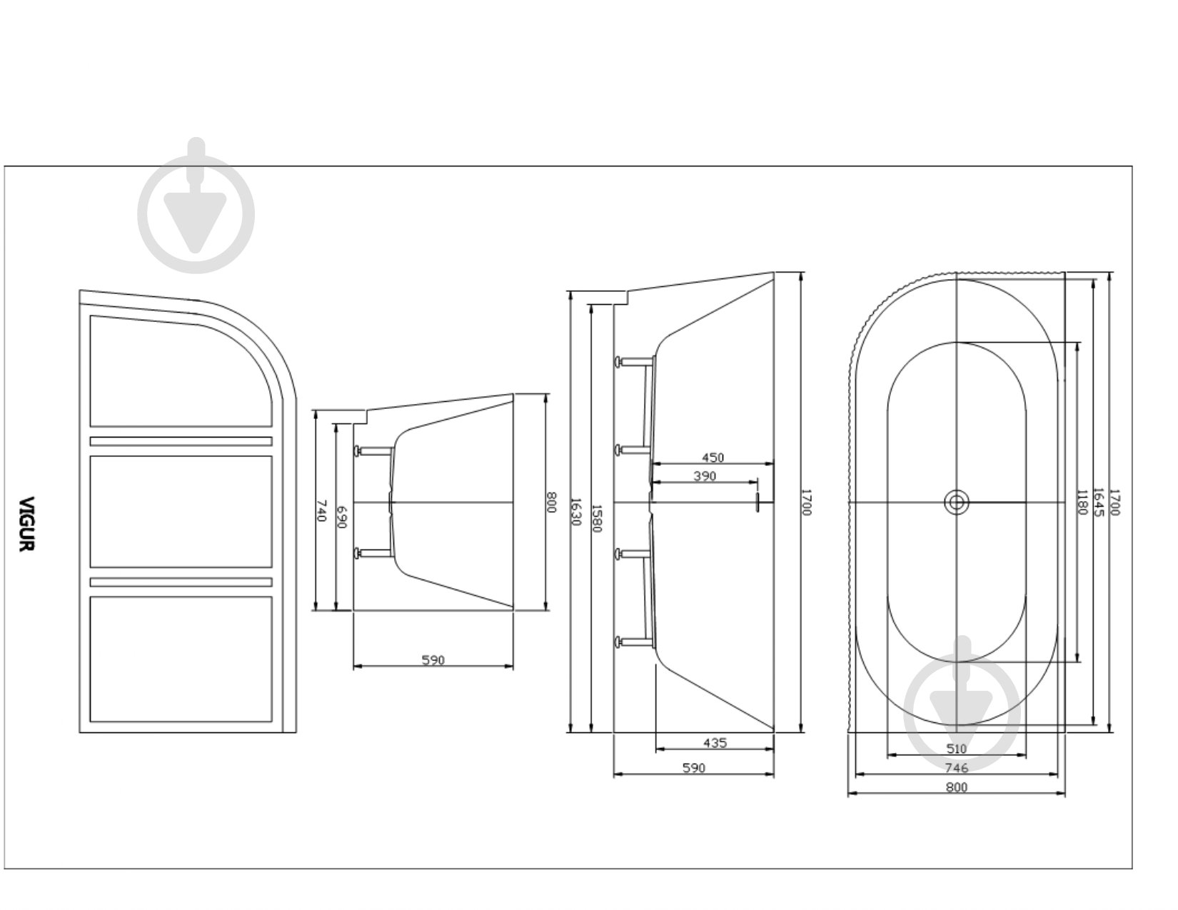 Ванна акрилова Diamond Premium VIGUR 170х78 см - фото 4 Ванна акрилова Diamond Premium VIGUR 170х78 см - фото 4