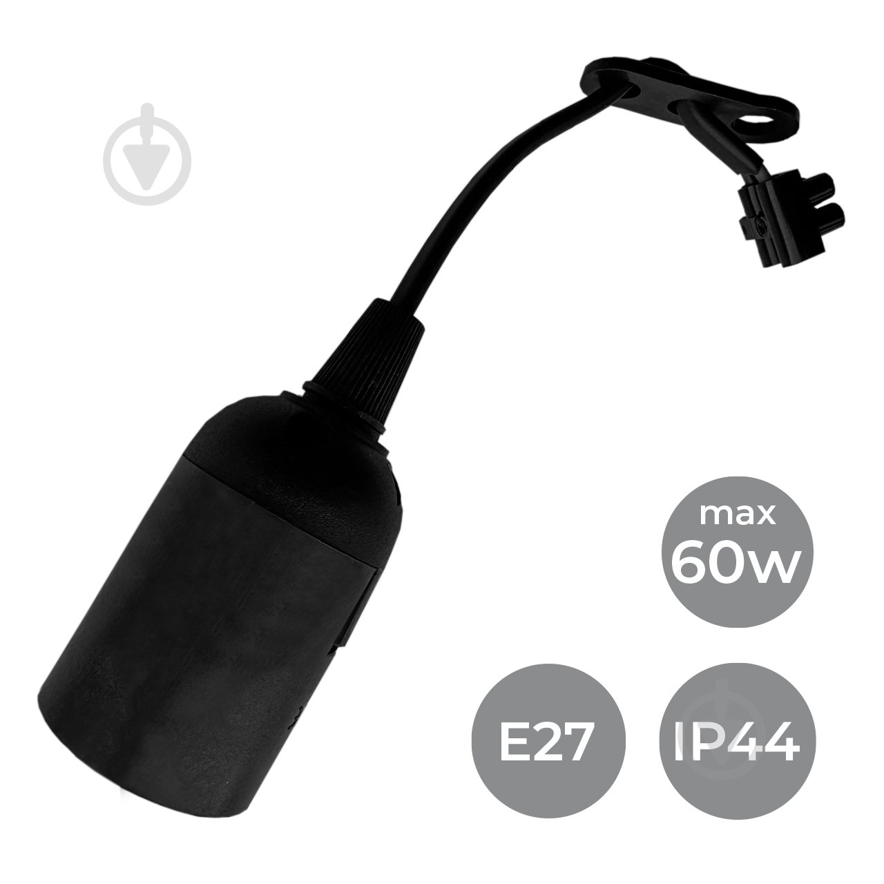 Патрон электрический с проводом E27 пластик черный - фото 2