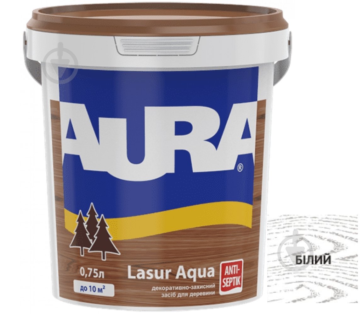 Деревозахисний засіб Aura® Lasur Aqua білий шовковистий мат 0,75 л - фото 1