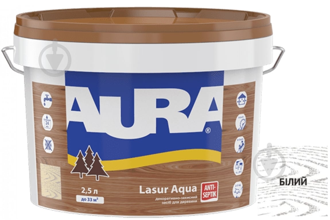 Деревозахисний засіб Aura® Lasur Aqua білий шовковистий мат 2,5 л - фото 1