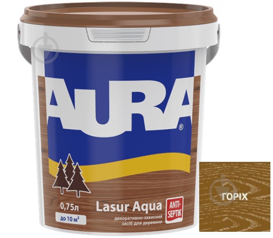 Деревозахисний засіб Aura® Lasur Aqua горіх шовковистий мат 0,75 л - фото 1