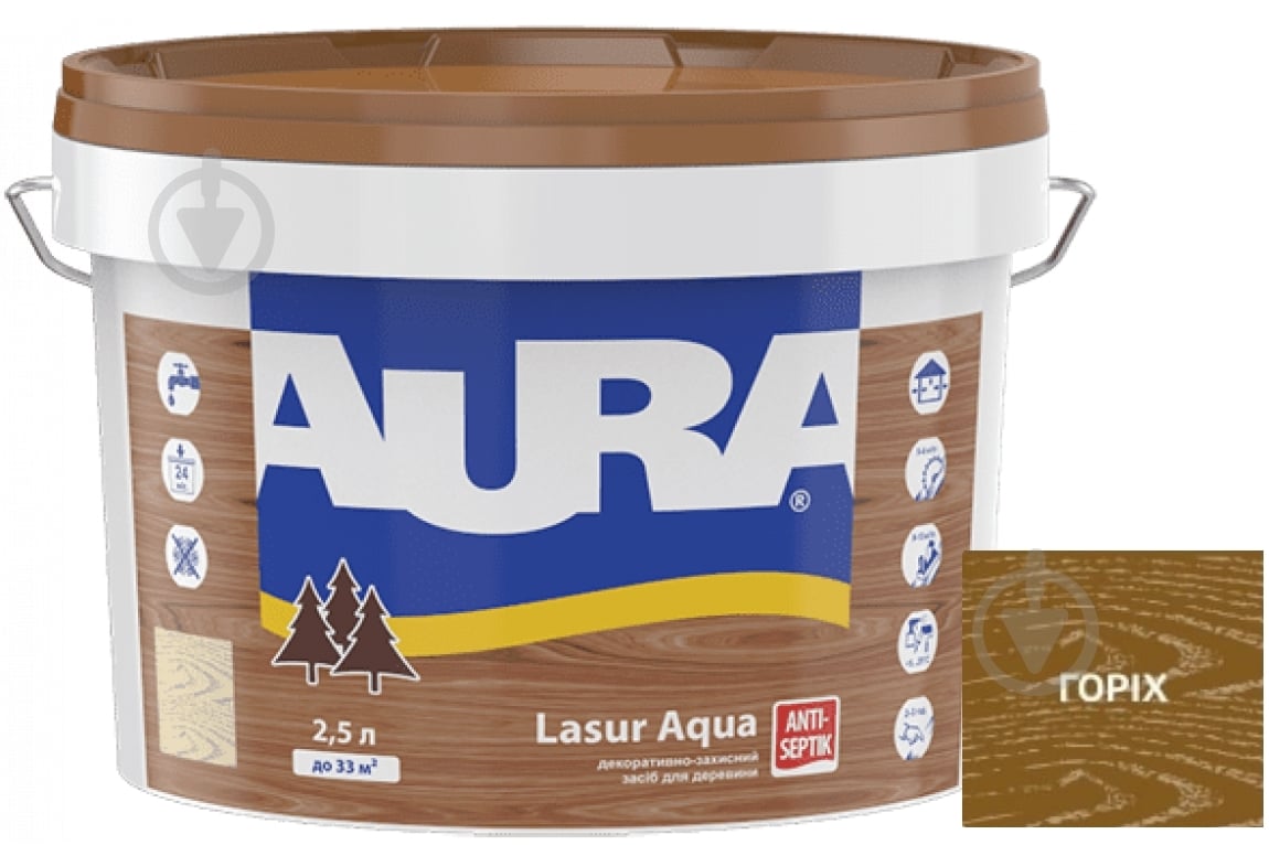Деревозахисний засіб Aura® Lasur Aqua горіх шовковистий мат 2,5 л - фото 1