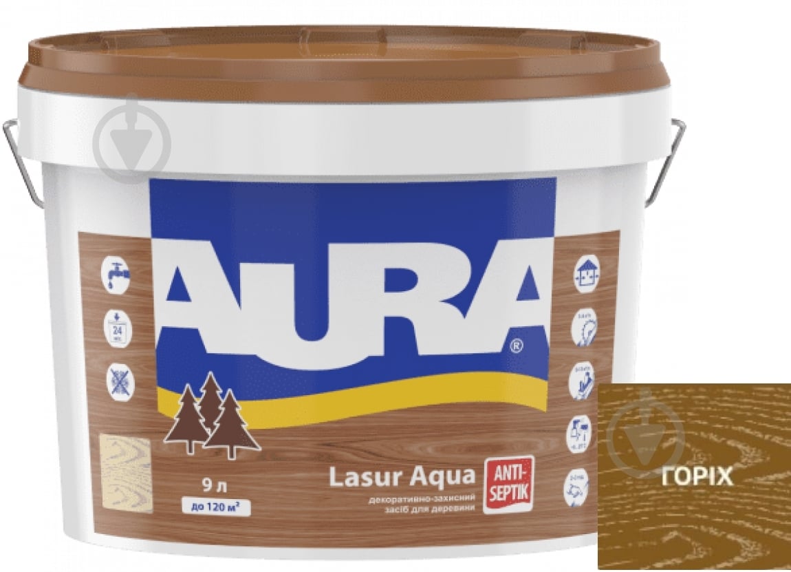 Деревозахисний засіб Aura® Lasur Aqua горіх шовковистий мат 9 л - фото 1
