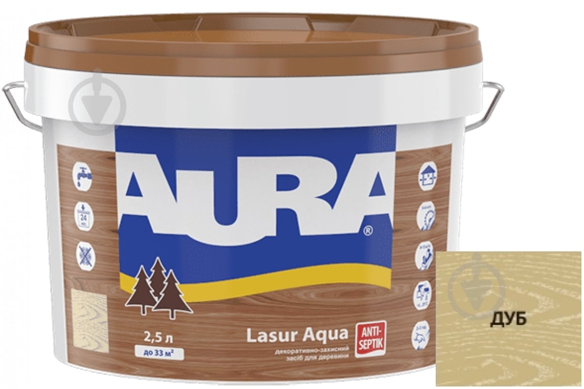 Деревозахисний засіб Aura® Lasur Aqua дуб шовковистий мат 2,5 л - фото 1