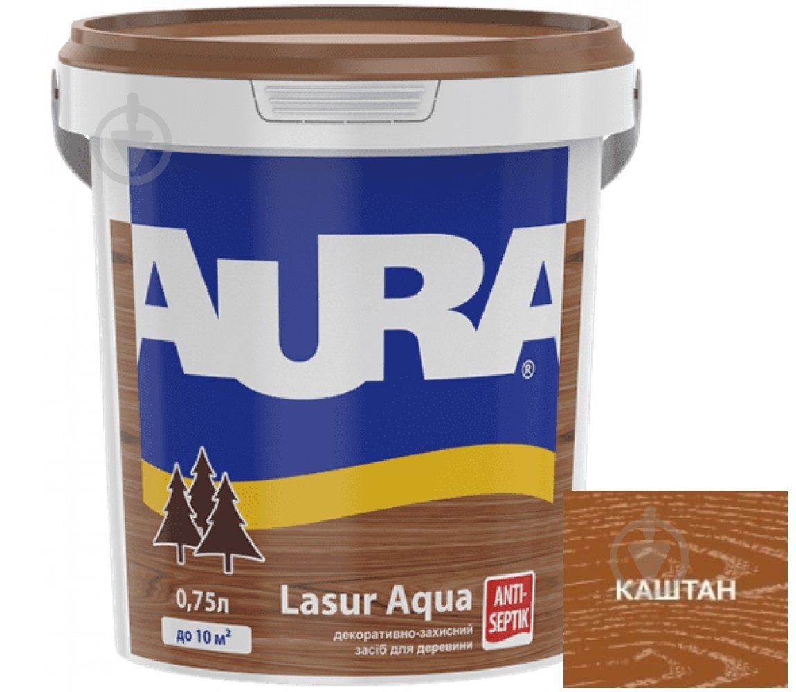 Деревозахисний засіб Aura® Lasur Aqua каштан шовковистий мат 0,75 л - фото 1