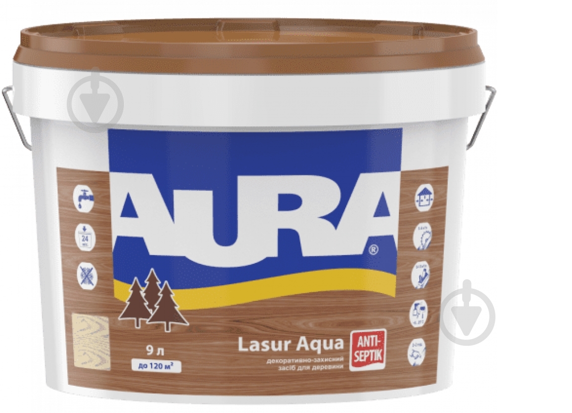 Деревозахисний засіб Aura® Lasur Aqua каштан шовковистий мат 9 л - фото 2