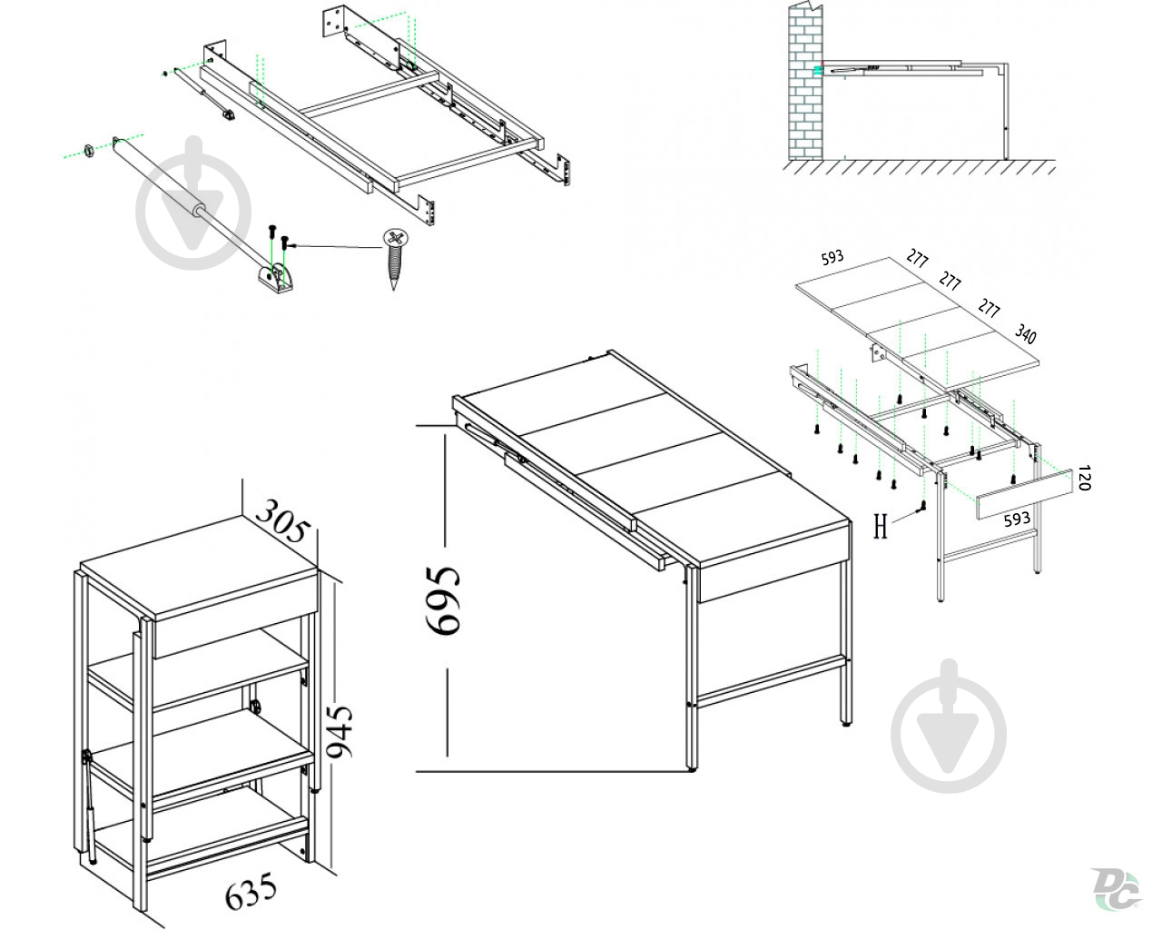 Стол DC Трансформер 2 в 1 с полками ДСП дуб тахо - фото 6 Стол DC Трансформер 2 в 1 с полками ДСП дуб тахо - фото 6