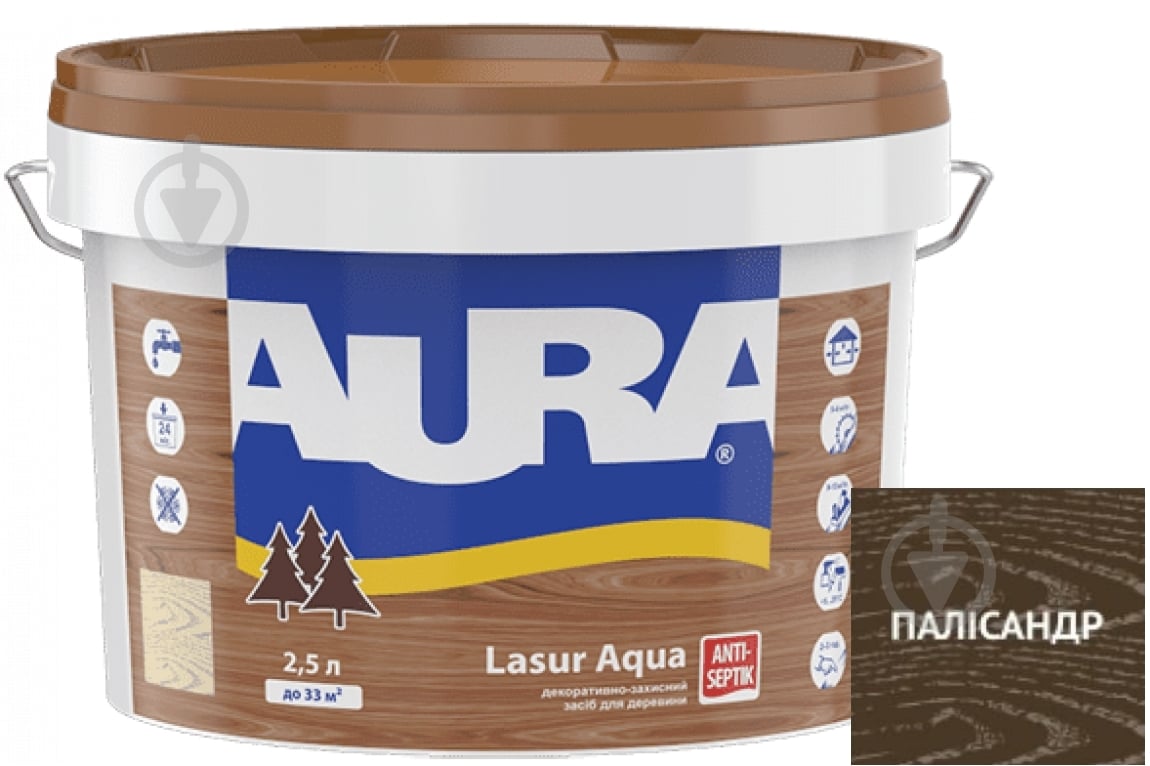 Деревозахисний засіб Aura® Lasur Aqua палісандр шовковистий мат 2,5 л - фото 1