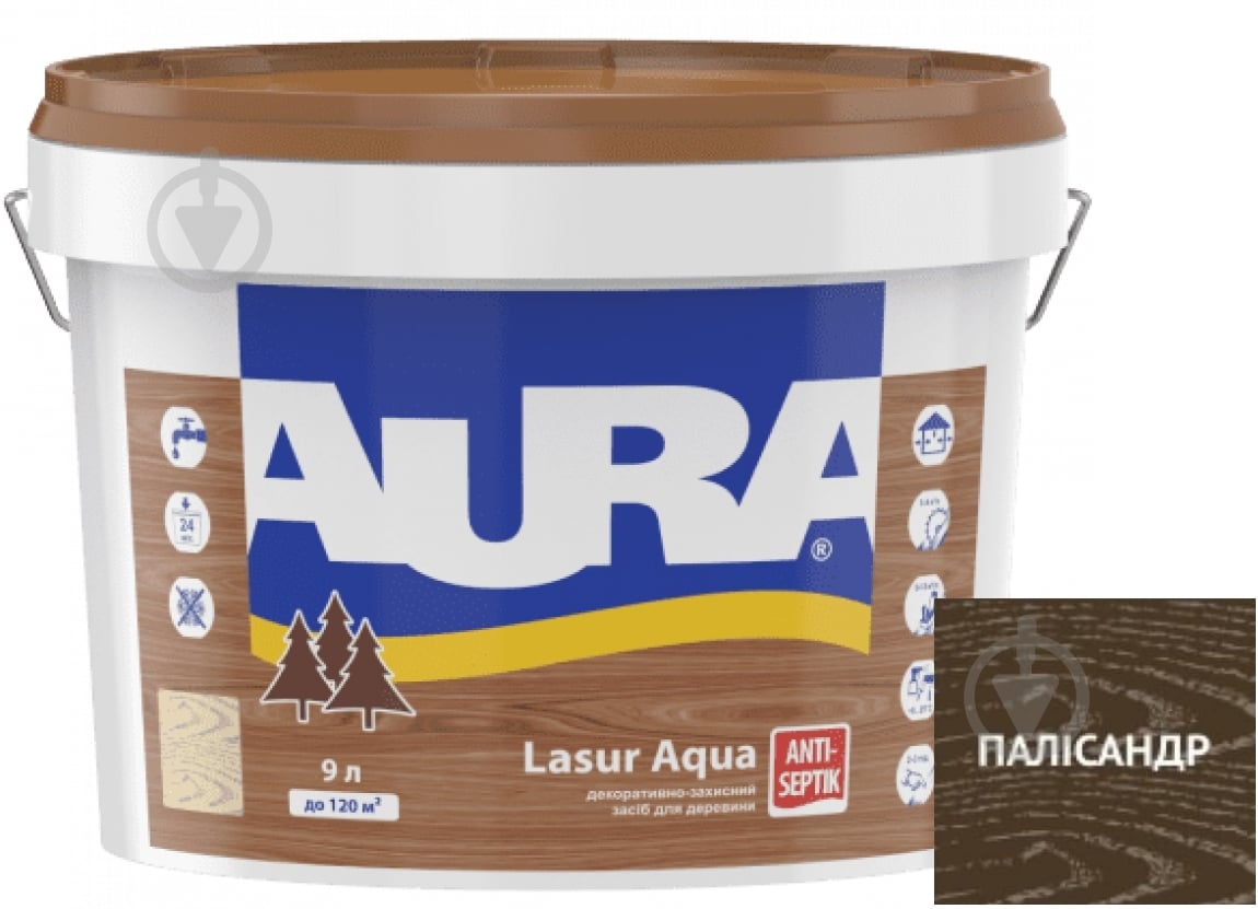 Деревозахисний засіб Aura® Lasur Aqua палісандр шовковистий мат 9 л - фото 1