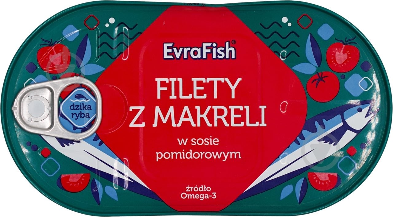 Філе скумбрії EvraFish в томатному соусі 170 г - фото 1 Філе скумбрії EvraFish в томатному соусі 170 г - фото 1