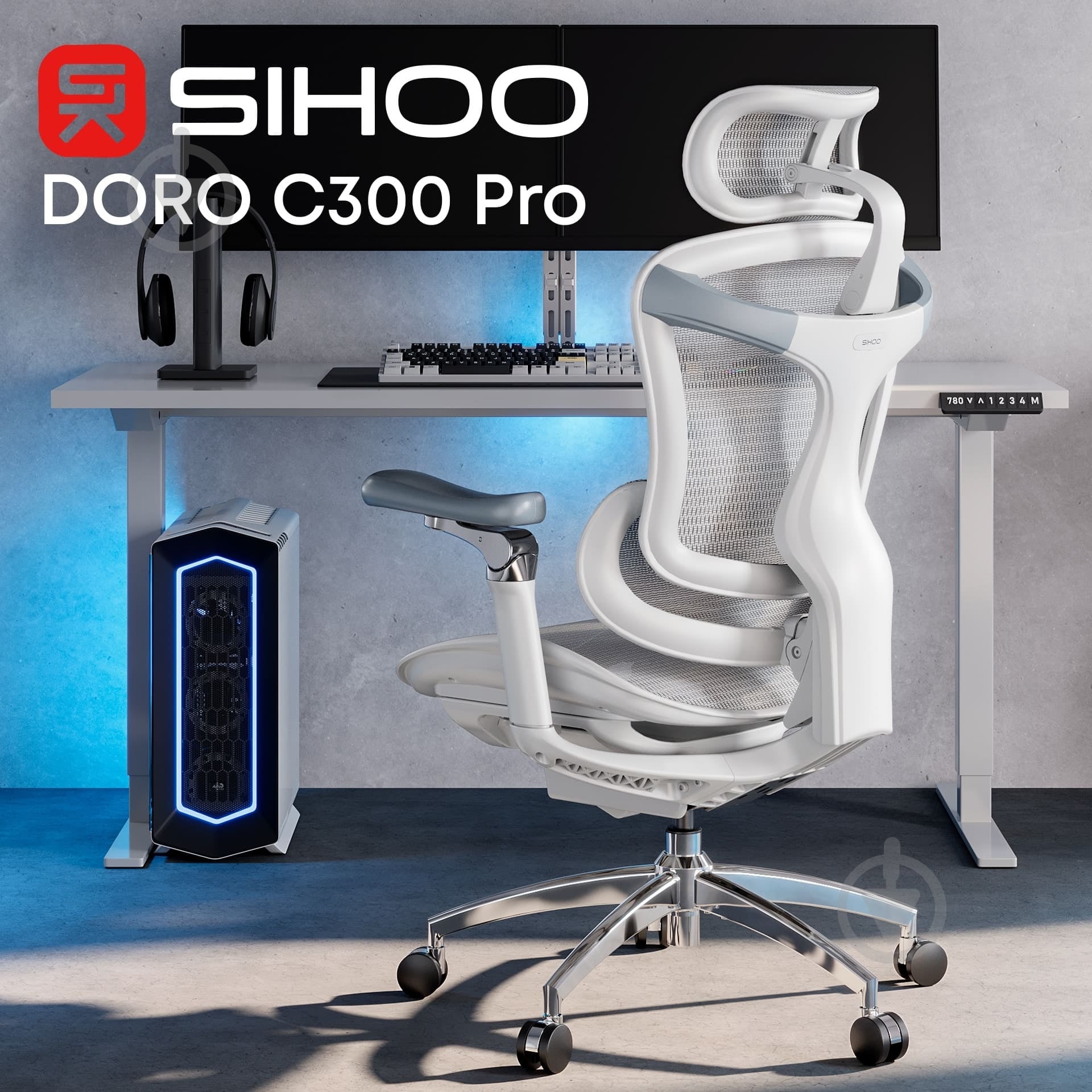 Кресло офисное Sihoo DORO C300 Pro Mesh White (DORO-C300-PRO-M102) серый - фото 18