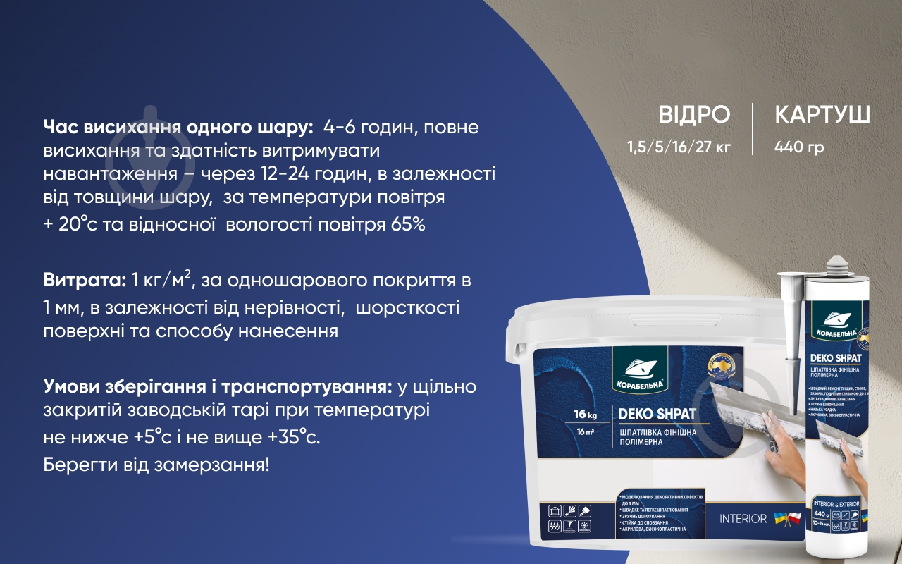 Шпаклівка КОРАБЕЛЬНА DEKO SHPAT фінішна полімерна 440 г - фото 7