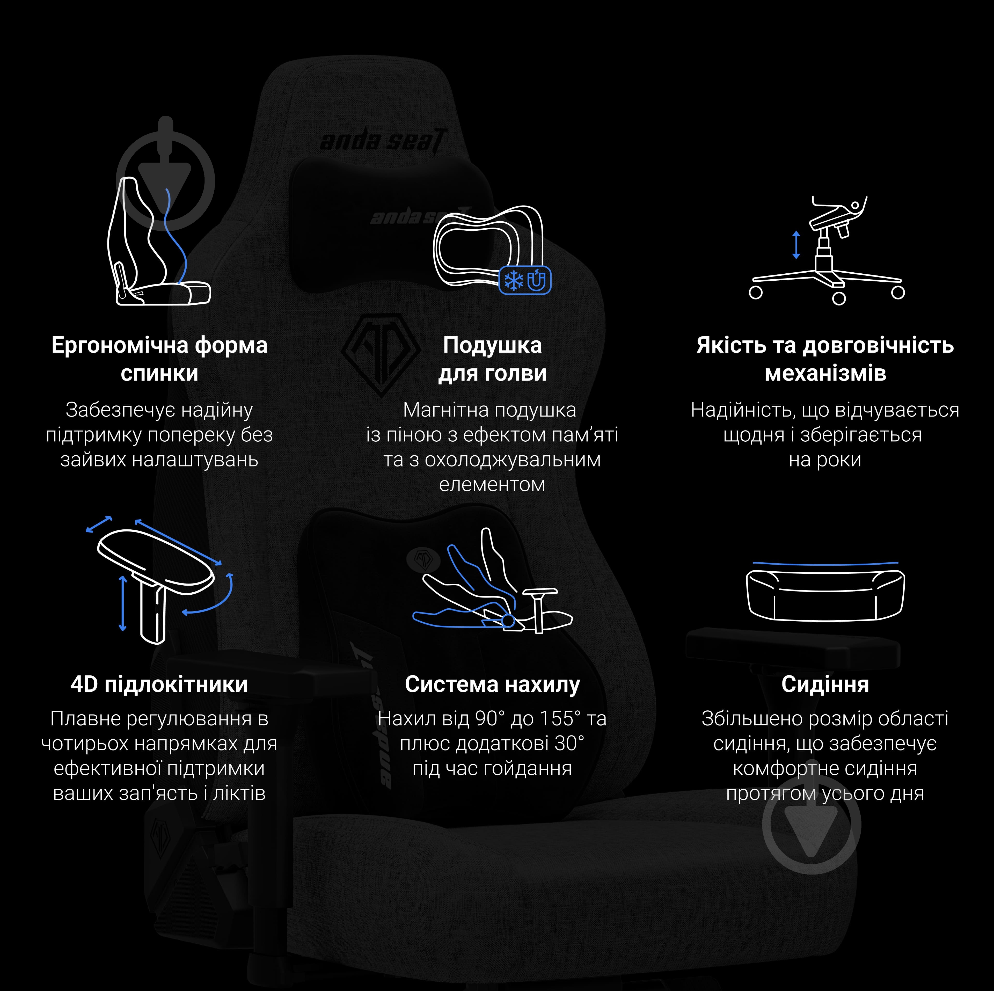 Крісло ігрове Anda Seat Kaiser 3E XL Dark Grey Fabric сірий - фото 19 Крісло ігрове Anda Seat Kaiser 3E XL Dark Grey Fabric сірий - фото 19