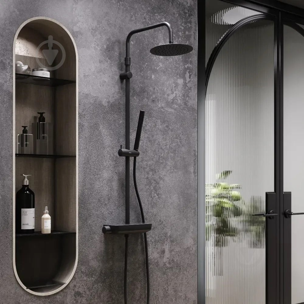 Душевая система Damixa Scandinavian Pure 936750300 с термостатом черная матовая, с полкой - фото 2 Душевая система Damixa Scandinavian Pure 936750300 с термостатом черная матовая, с полкой - фото 2