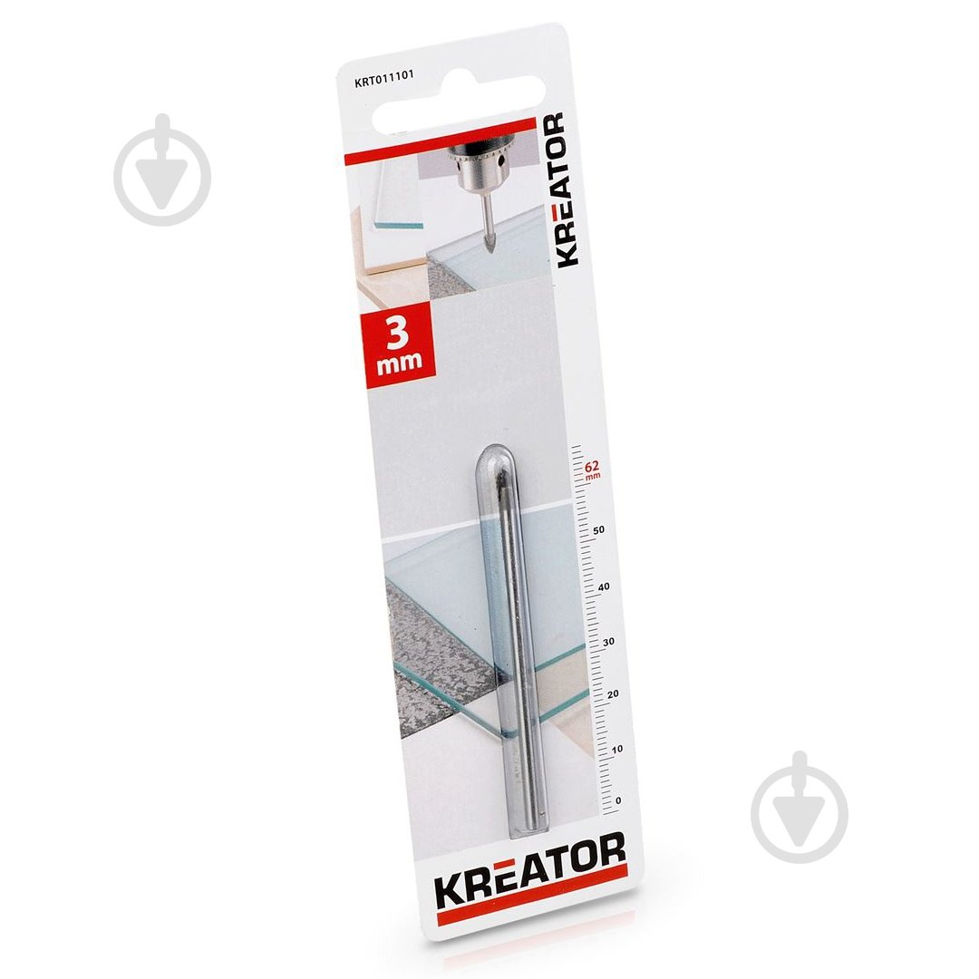 Свердло по склу та плитці Kreator Ø 3x62 мм 1 шт. KRT011101 - фото 1