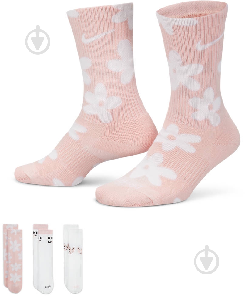 Носки Nike Everyday Plus DH6297-904 р.34-38 розовый/белый 3 шт. - фото 1