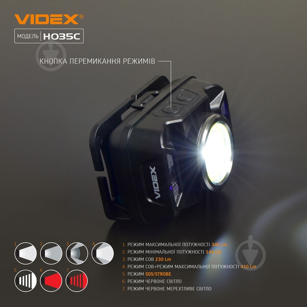 Ліхтар налобний Videx світлодіодний VLF-H035C 410Lm 5000K - фото 7