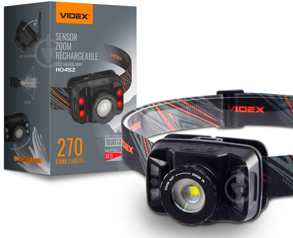 Ліхтар налобний Videx світлодіодний VLF-H045Z 270Lm 5000K 270 Lm чорний 26570 - фото 1