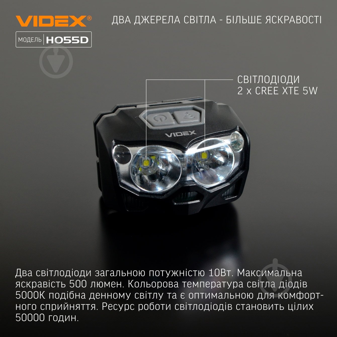 Ліхтар налобний Videx світлодіодний VLF-H055D 500Lm 5000K - фото 4