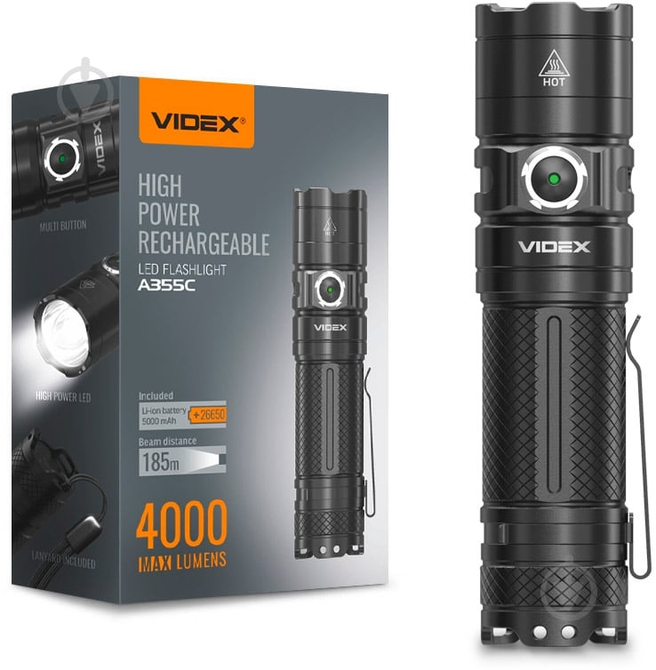 Ліхтарик портативний Videx VLF-A355C чорний - фото 2 Ліхтарик портативний Videx VLF-A355C чорний - фото 2