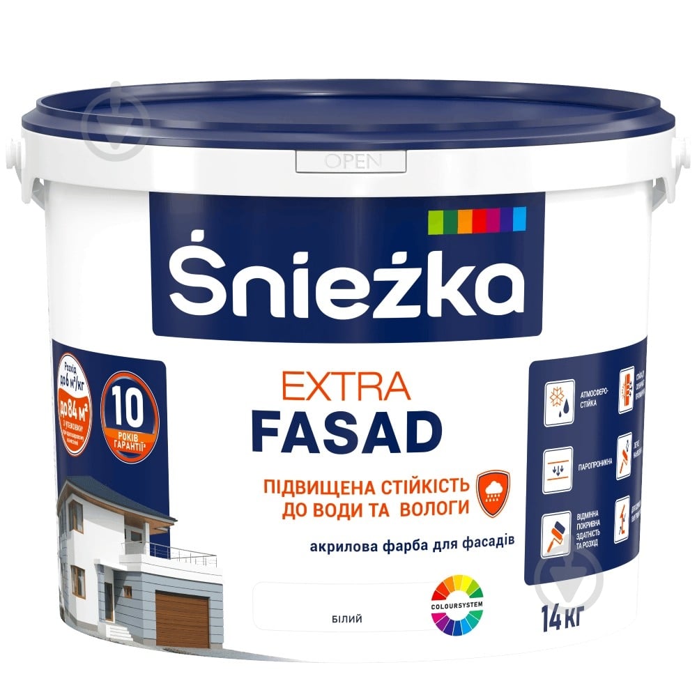 Фарба акрилова водоемульсійна Sniezka Extra Fasad мат білий 14 кг - фото 1