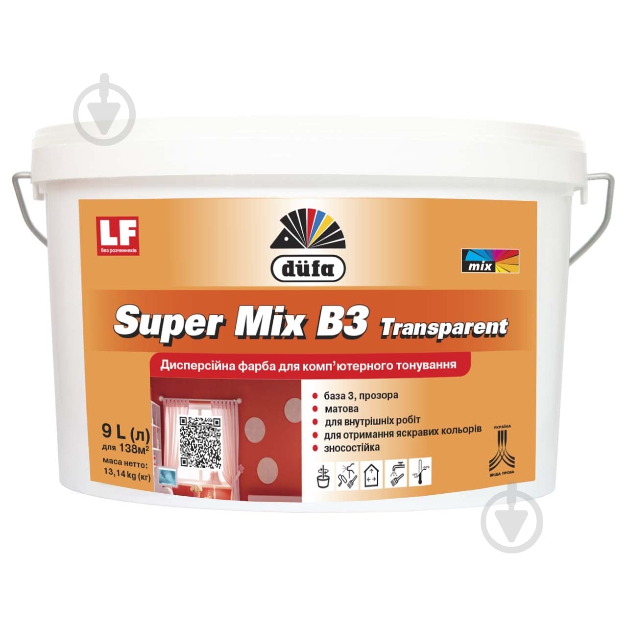 Фарба акрилова Dufa Super Mix B3 transparent мат 9 л - фото 1