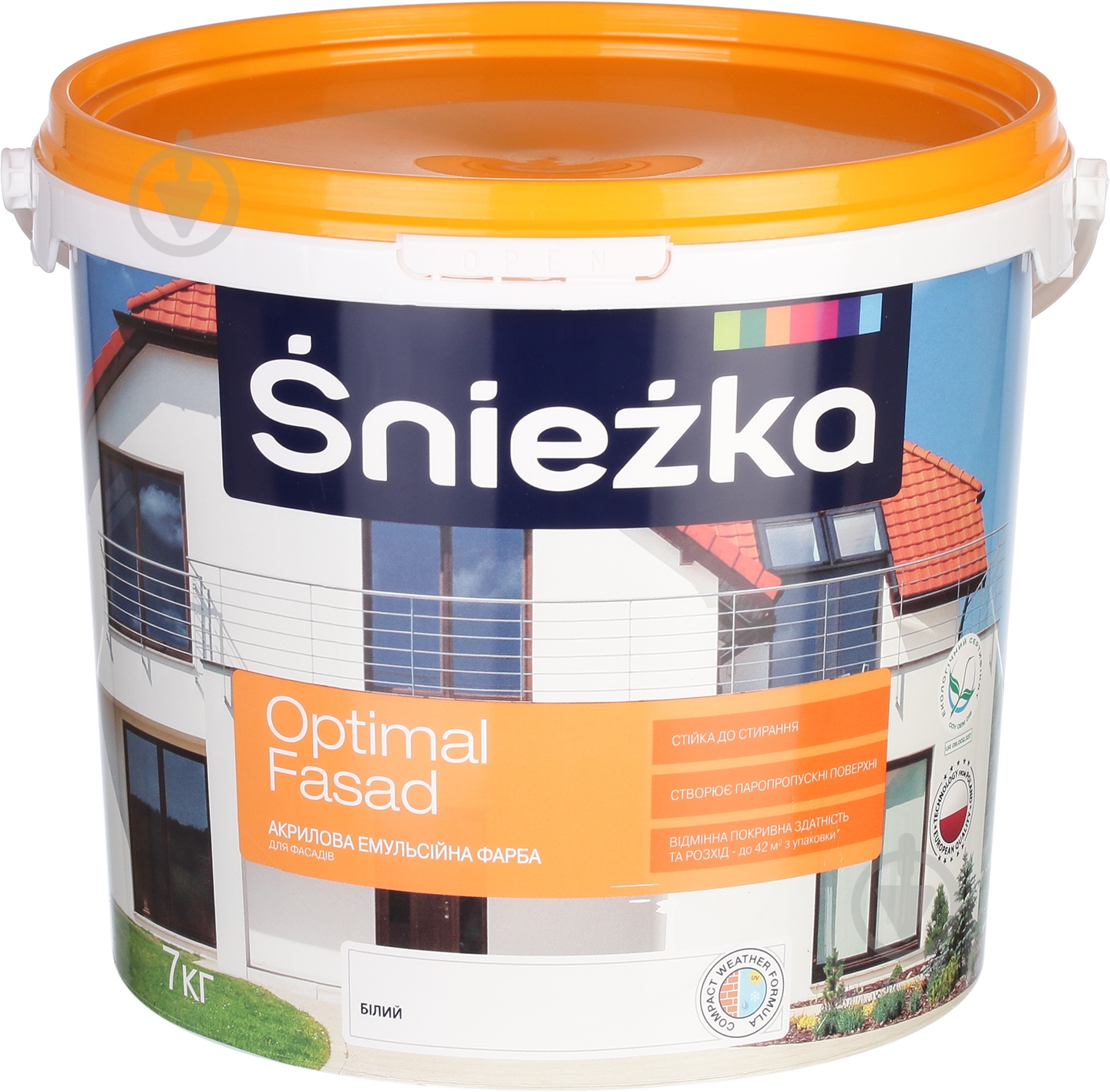 Фарба акрилова водоемульсійна Sniezka Optimal Fasad мат білий 5 л 7 кг - фото 1