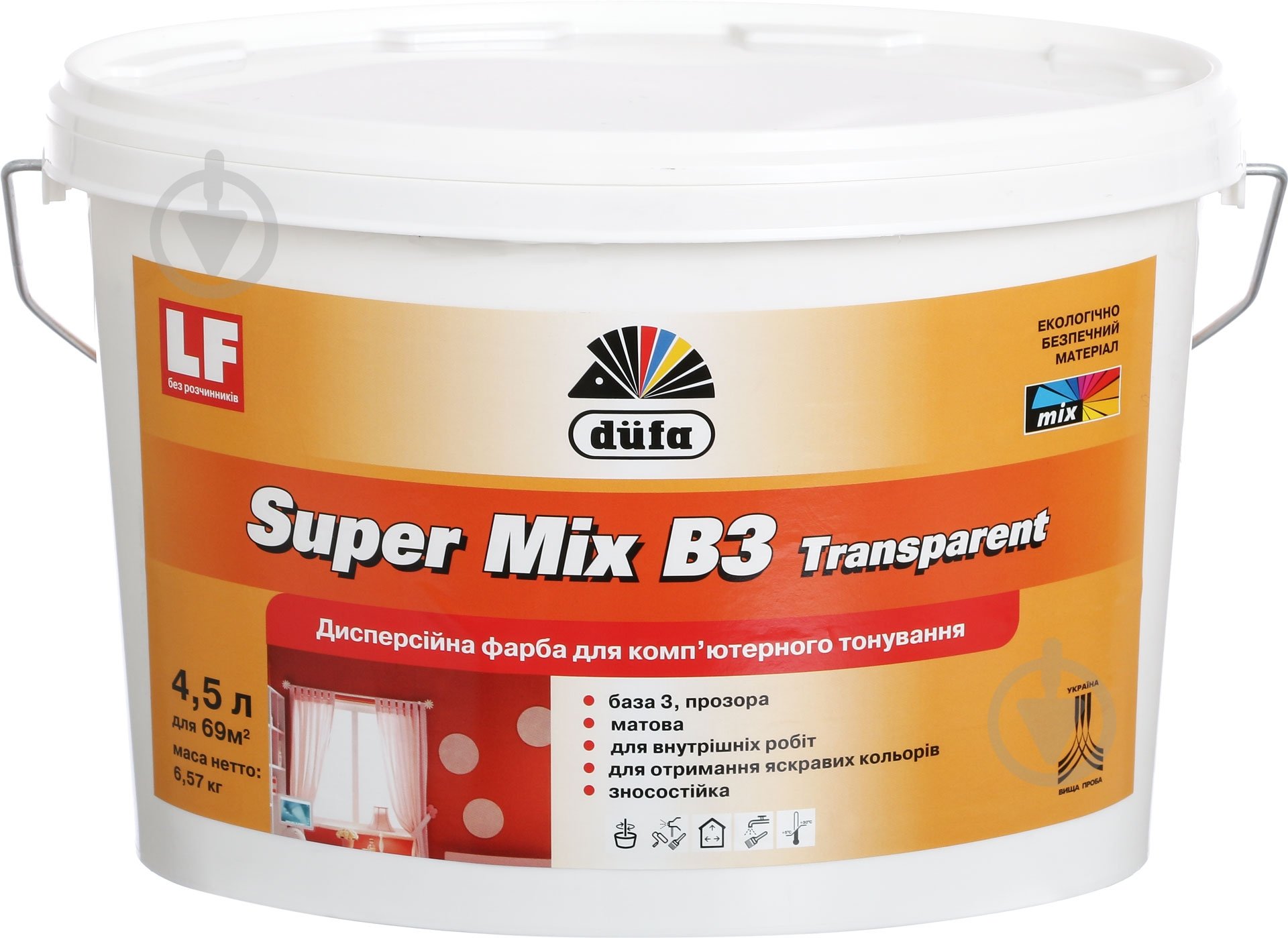 Фарба акрилова водоемульсійна Dufa Super Mix B3 Transparent мат база під тонування 4,5 л - фото 1