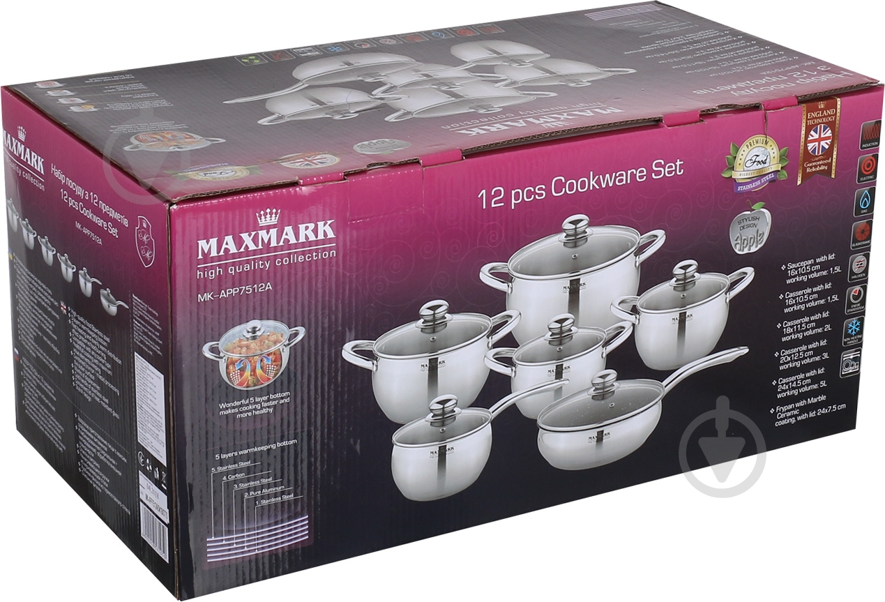 Набір каструль Maxmark 12 предметів - фото 10 Набір каструль Maxmark 12 предметів - фото 10