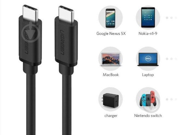 Кабель UGREEN US286 Type-C - Type-C 3A 1,5 м чорний (UGR-50998) - фото 5 Кабель UGREEN US286 Type-C - Type-C 3A 1,5 м чорний (UGR-50998) - фото 5