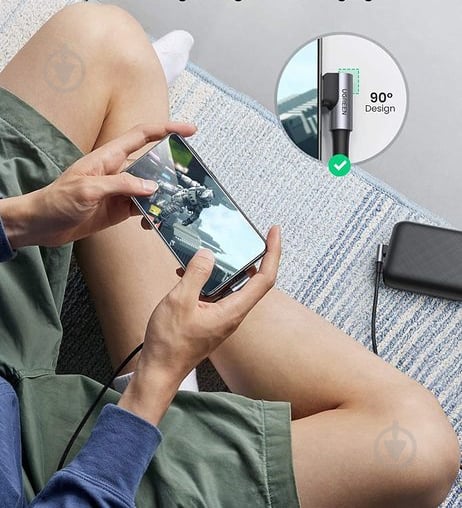 Кабель UGREEN US323 Type-C-Type-C Both Angled 3A серый/черный 1 м (UGR-70529) - фото 2