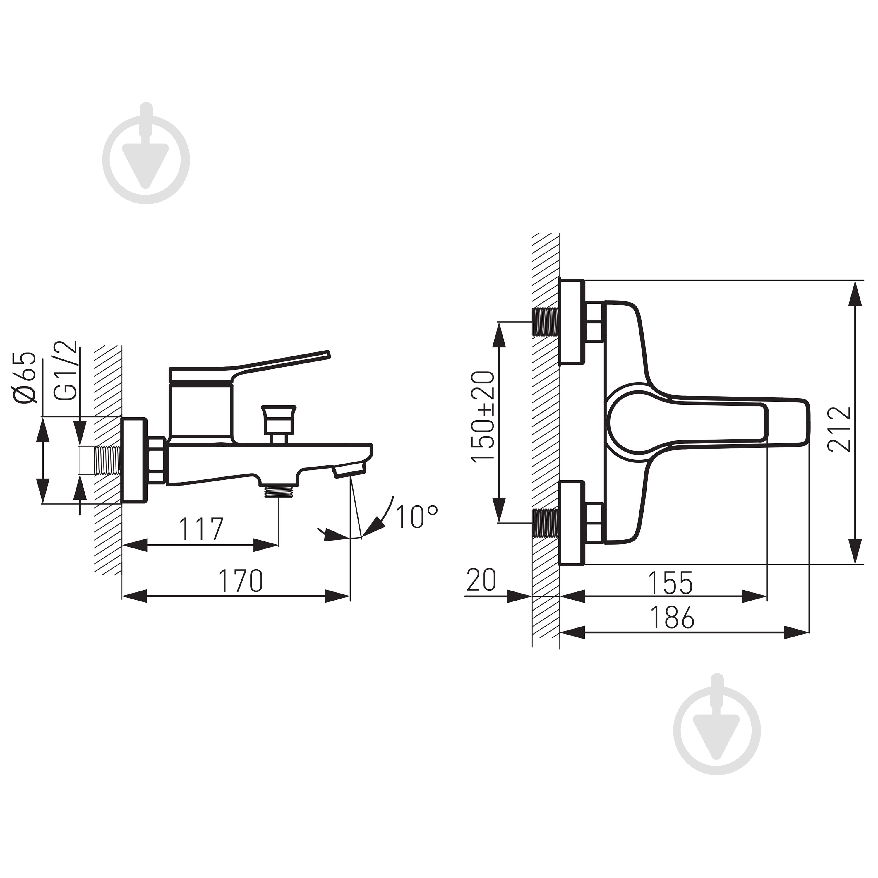 Смеситель для ванны Ferro Stratos BSC1BL - фото 2 Смеситель для ванны Ferro Stratos BSC1BL - фото 2