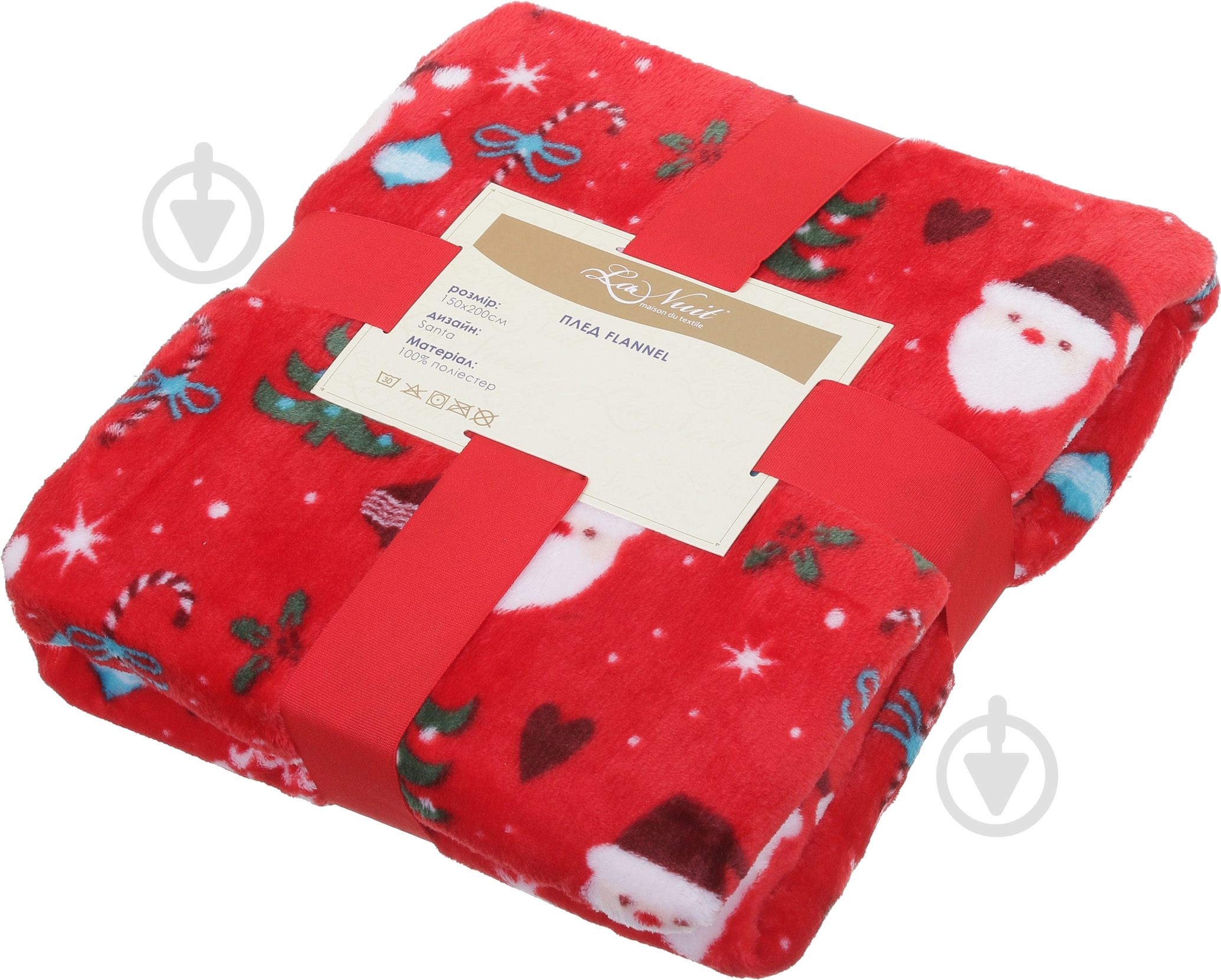 Плед Flannel SANTA 150x200 см красный с рисунком La Nuit - фото 2