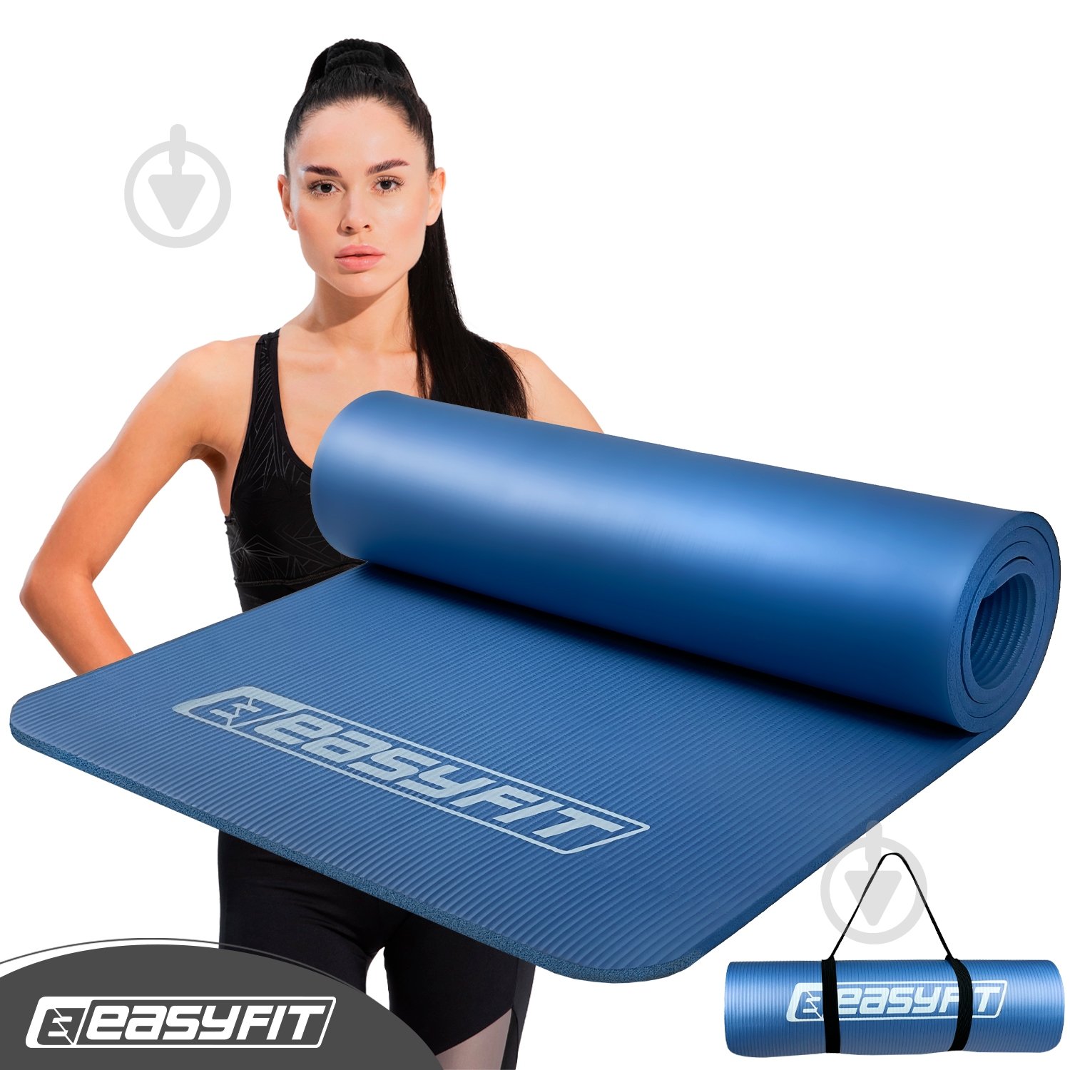 Коврик для йоги и фитнеса EasyFit 180х60х1 см NBR High-Density 10 мм (EF-NK10BL) синий - фото 1
