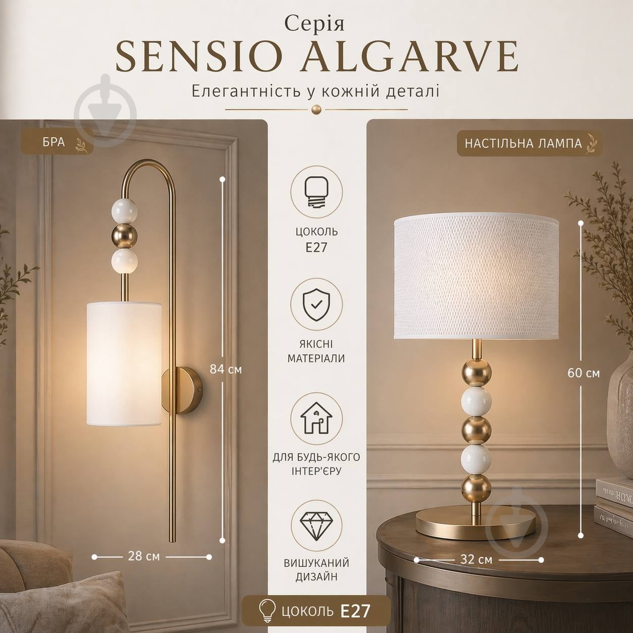 ВІТРИНА! Світильник настінний Sensio Algarve 40 Вт E27 білий HU-B-074621-1 - фото 4