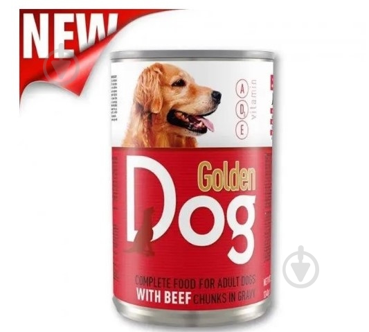 Корм влажный для взрослых собак для всех пород Golden dog с говядиной 415 г - фото 1 Корм влажный для взрослых собак для всех пород Golden dog с говядиной 415 г - фото 1