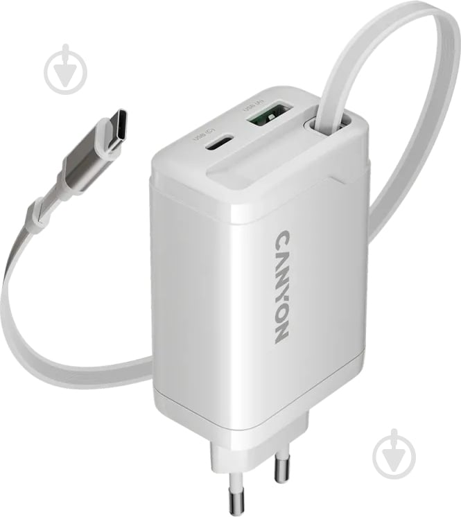 Зарядний пристрій Canyon OnCharge 65RC Build-In Cable USB-C 65W 1xPD 1xQC White (CNS-CURC65ACB) - фото 1 Зарядний пристрій Canyon OnCharge 65RC Build-In Cable USB-C 65W 1xPD 1xQC White (CNS-CURC65ACB) - фото 1