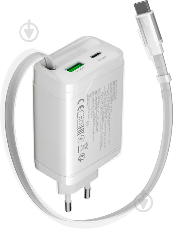 Зарядний пристрій Canyon OnCharge 65RC Build-In Cable USB-C 65W 1xPD 1xQC White (CNS-CURC65ACB) - фото 2 Зарядний пристрій Canyon OnCharge 65RC Build-In Cable USB-C 65W 1xPD 1xQC White (CNS-CURC65ACB) - фото 2