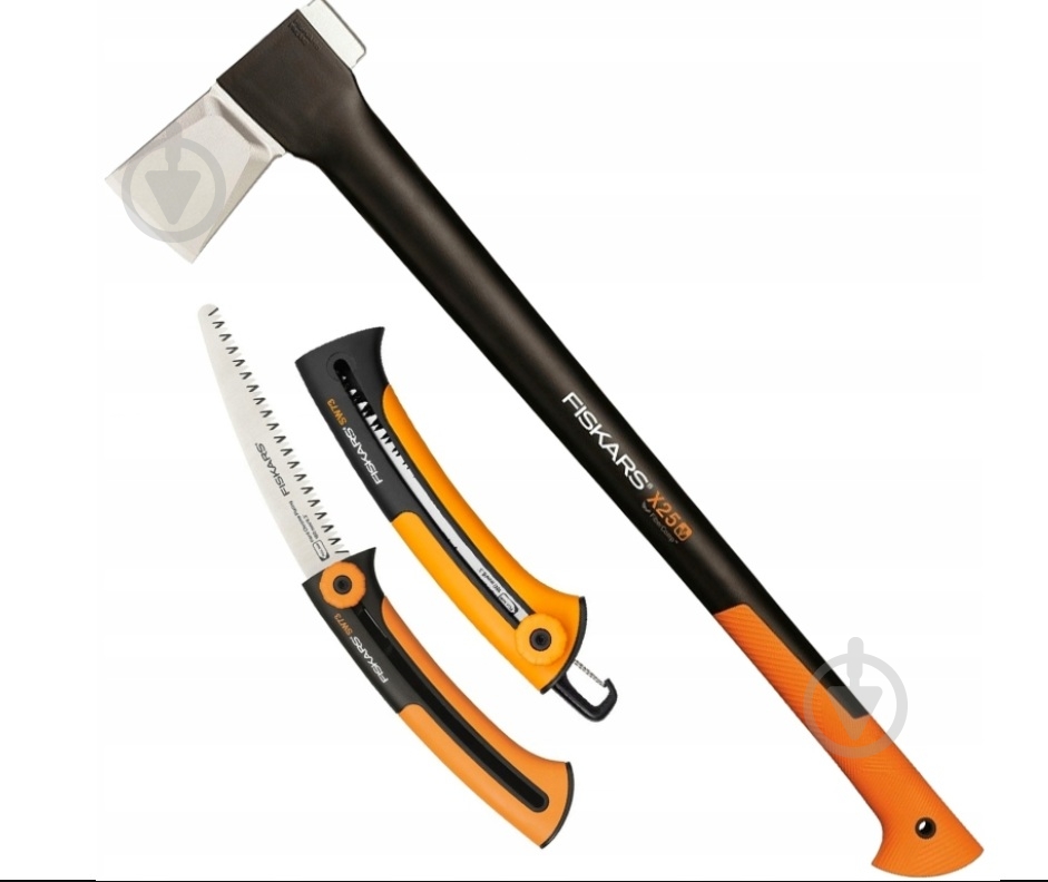 Набір садового інструменту Fiskars сокира Х25 та пилка SW73 - фото 1
